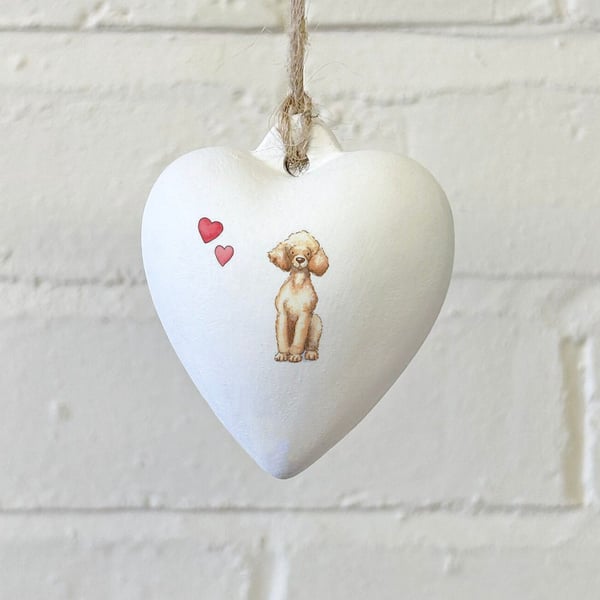 Poodle Blonde Ceramic Heart Bauble