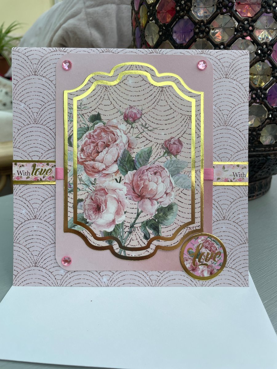 Delicate old english roses with love birthday or Mothers day card