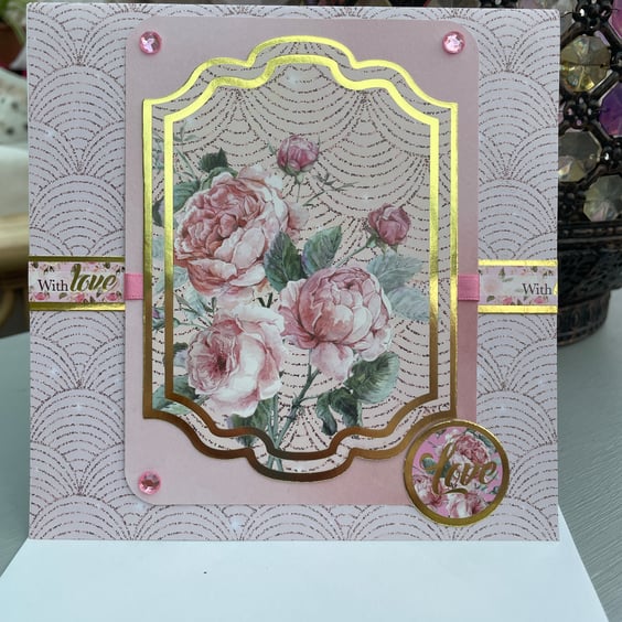 Delicate old english roses with love birthday or Mothers day card