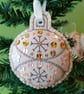 Round Linen Bauble, Gold and White - Image 1