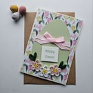 Easter Egg Pale Pink Quilled Flowers Card Size 6" x 4" Happy Easter