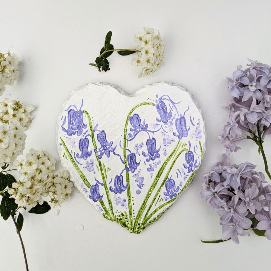 Bluebell hand-painted slate heart coaster 