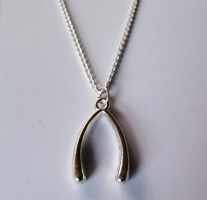 Lucky Wishbone Silver Plate Necklace 
