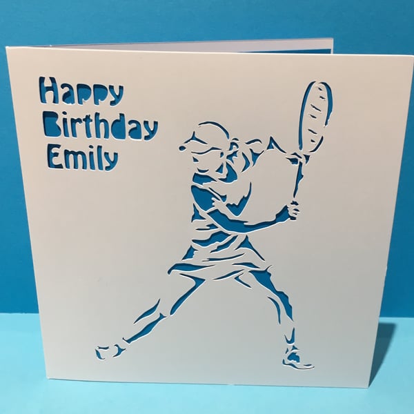 Tennis Card - Hand Cut Tennis Player - Birthday Card
