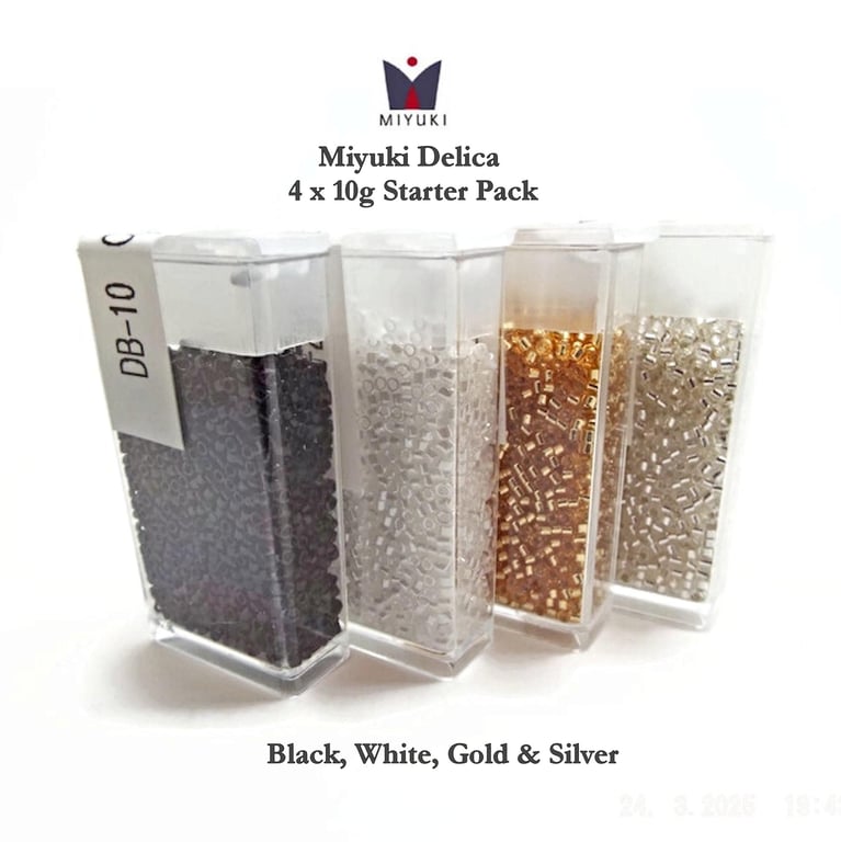 Miyuki Delica Starter Pack 40g in Black, White, Gold & Silver 