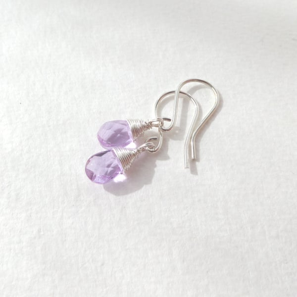 Sterling Silver Lilac Earrings, Briolette Dangle Earrings