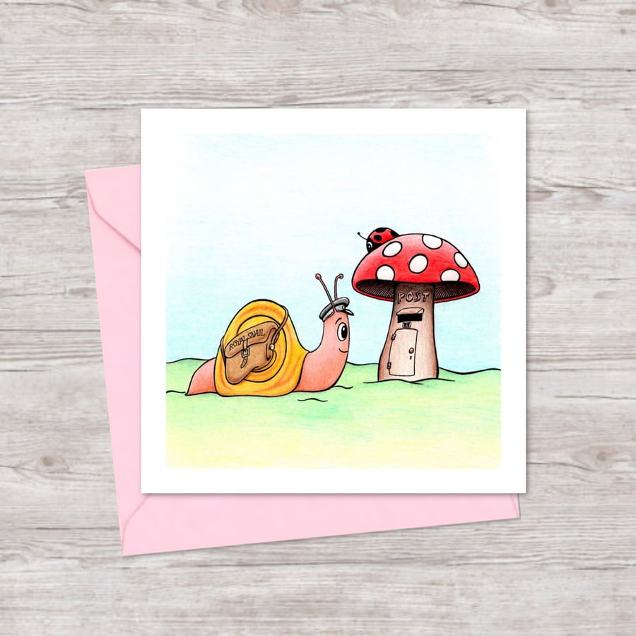 Snail Mail Greeting Card: Original Pencil Illustration, Blank Inside (232)