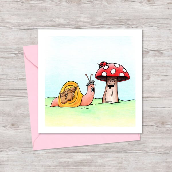Snail Mail Greeting Card: Original Pencil Illustration, Blank Inside (232)
