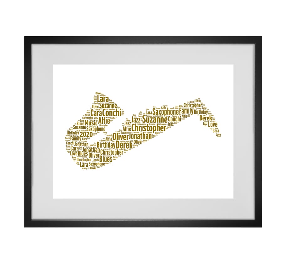 Personalised Saxophone Sax Musical Instrument Design Word Art Gifts 