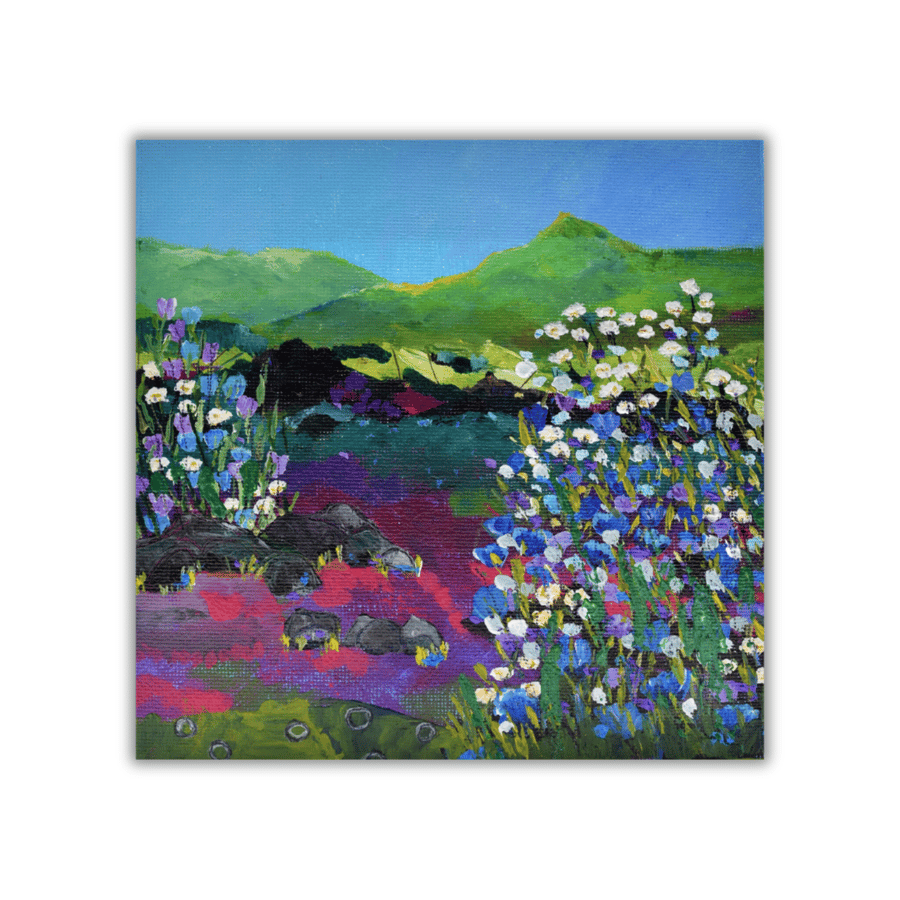 Ready to hang - Scottish wildflowers - landscape - original acrylic painting