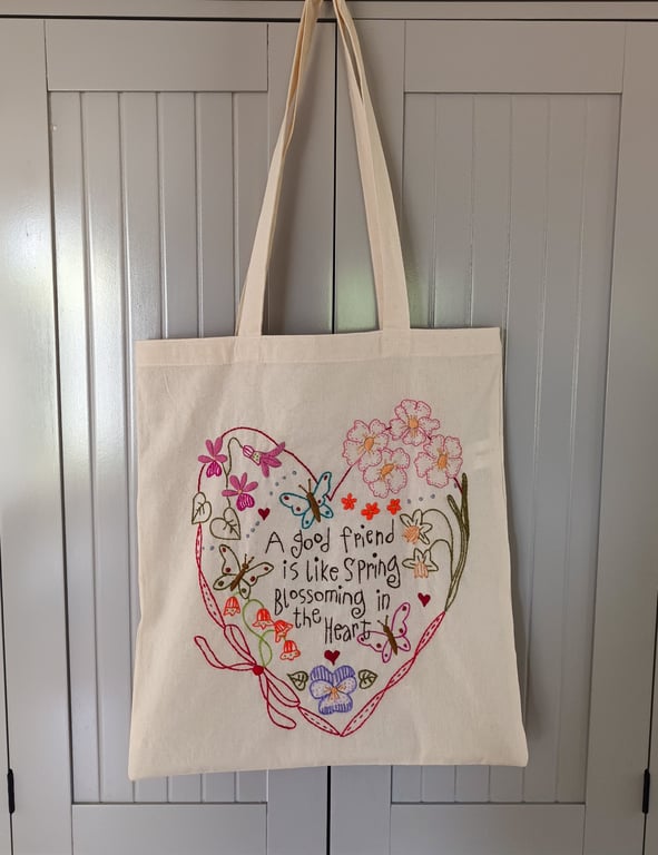 Hand Embroidered Lined Tote Bag
