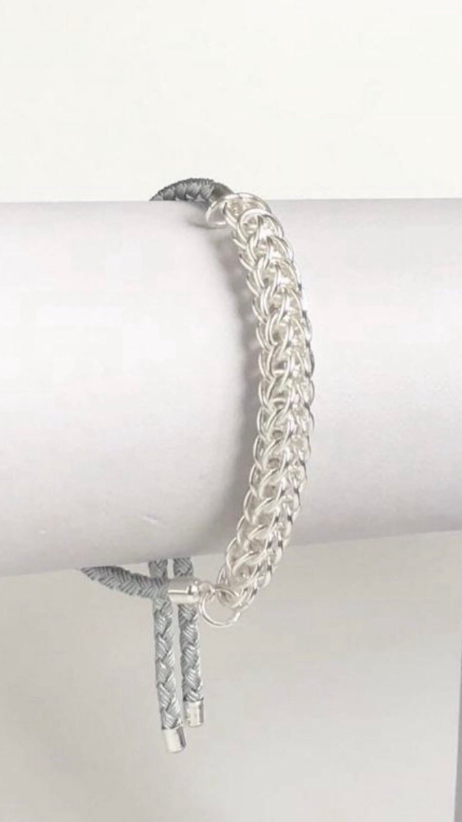 Unisex Sterling Silver Woven Slider Chainmaille Bracelet 