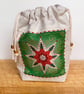Double Sided Fabric Christmas Gift Bag – Star and Bauble Motif 