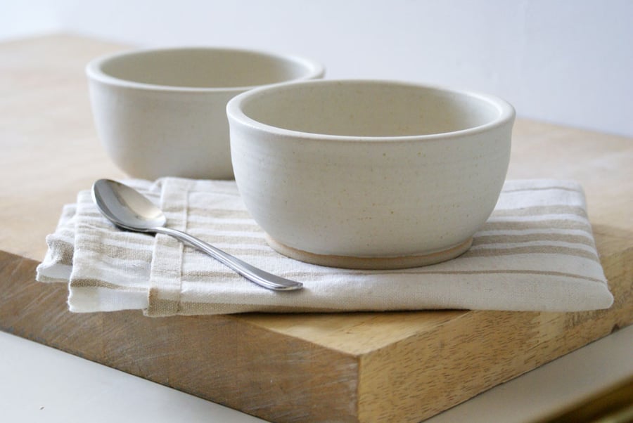 Set of two small stoneware bowls - hand thrown and glazed in vanilla cream