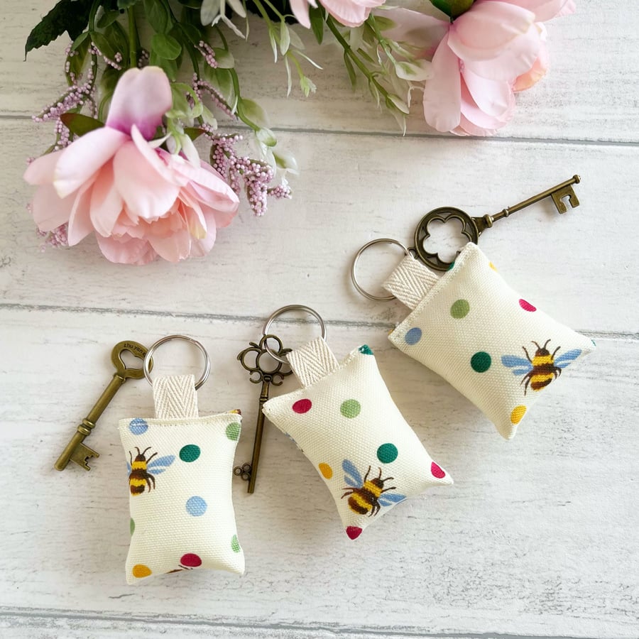 Bees and Polka Dots Handmade Fabric Key Rings made with Emma Bridgewater Fabric 