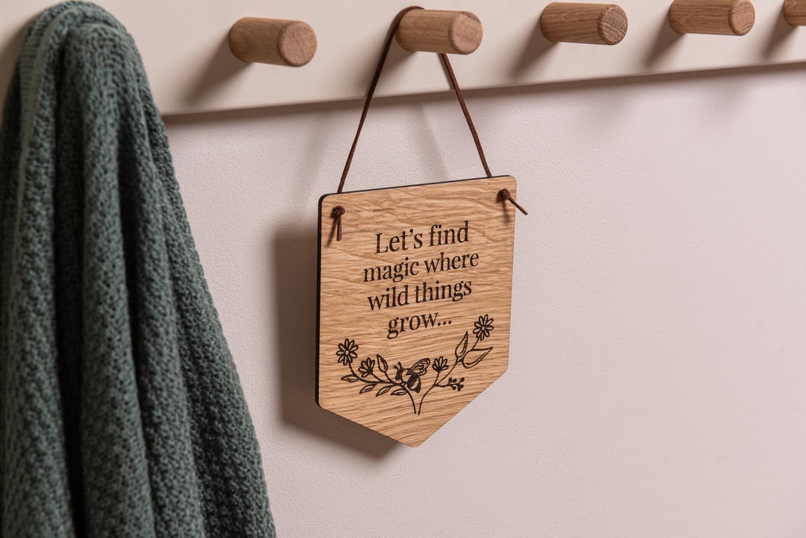Kids Bedroom Hanging Pennant Flag, "Let's find magic..." Quote. Wall Flag