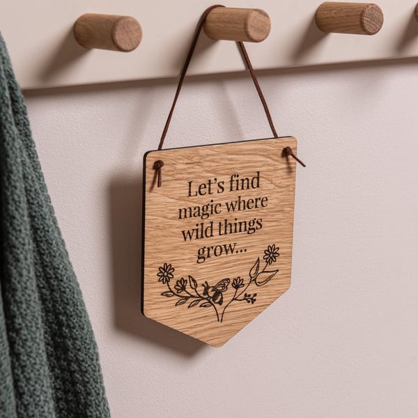 Kids Bedroom Hanging Pennant Flag, "Let's find magic..." Quote. Wall Flag