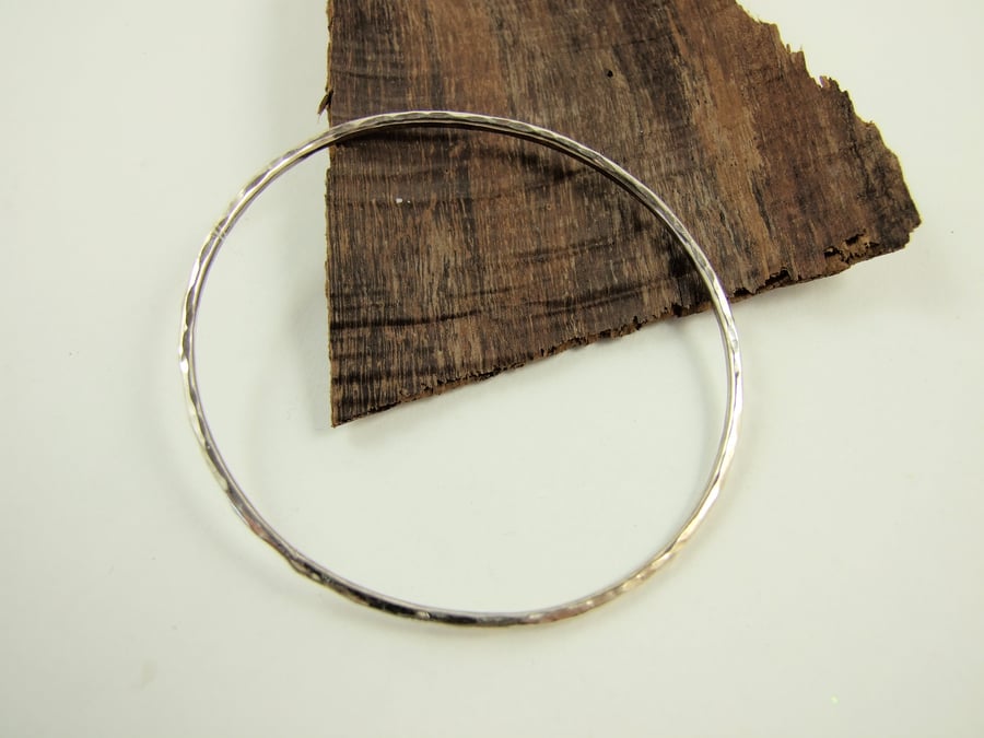 Sterling Silver Simple Hammered Oval Bangle