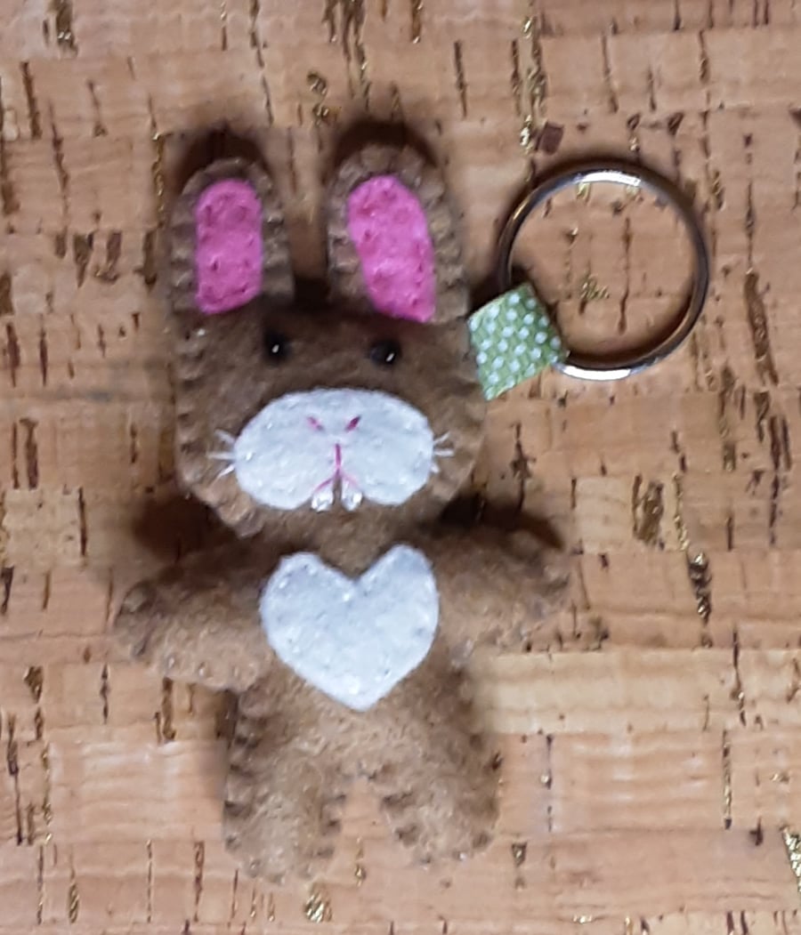 Rabbit Mid Brown & White Felt Keyring – Bag Charm
