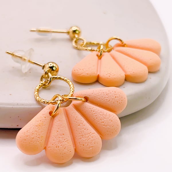 Peach dangle earrings, lightweight statement jewellery, cute present for her