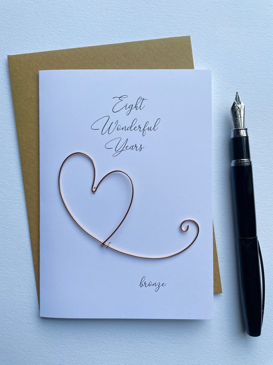 BRONZE 8th or 19th Wedding Anniversary Keepsake Card 