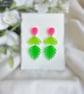 Neon Pink and Green Palm Earrings - Acrylic Tropical Dangles