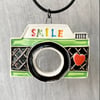 Ceramic camera necklace green