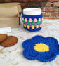 Crochet Mug Cosy & Coaster Set Blue Granny Stripe