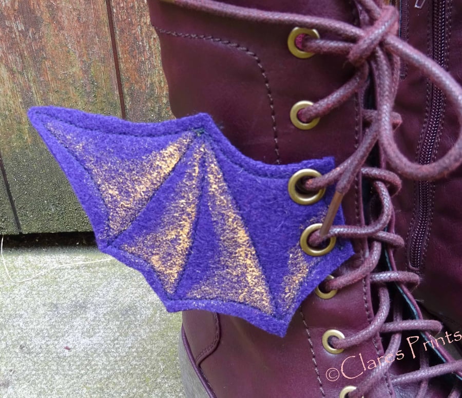 Steampunk Fabric Boot Wings Bat Wings Purple Gold