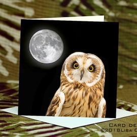 Exclusive Handmade Owl Moon Greetings Card on Archive Photo Paper