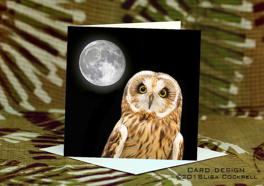 Exclusive Handmade Owl Moon Greetings Card on Archive Photo Paper