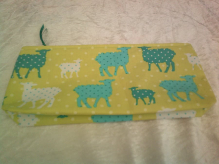 Green and Turquoise Sheep on a  Pale Green Background Pencil Case