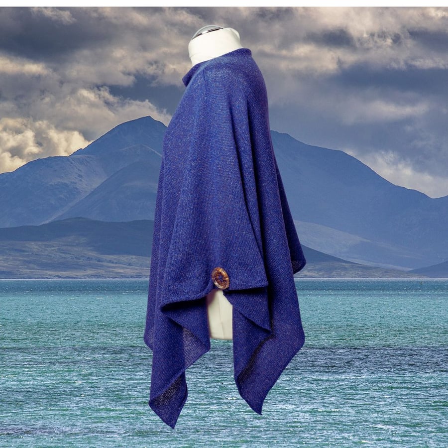 Highland Merino Silk Women's Poncho, sea blue. Denim blue Summer Ponch. Sale. 