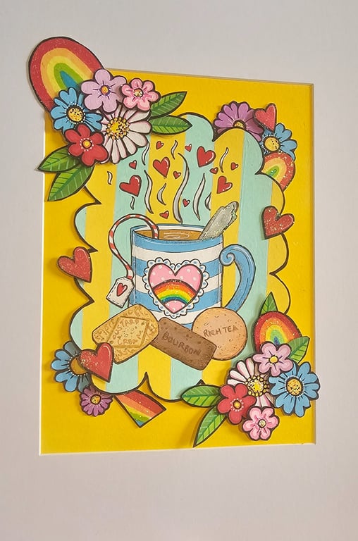 Mug of tea and biscuits layered A4 original art