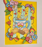 Mug of tea and biscuits layered A4 original art