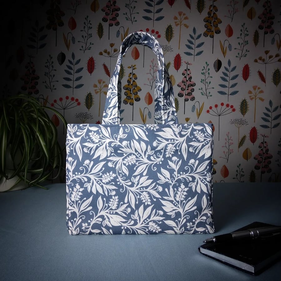 Mini Fabric Tote Bag - Wildflowers on Dark Blue