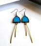 Blue eye-catching stained glass and hammered brass earrings, festival jewellery - Image 1