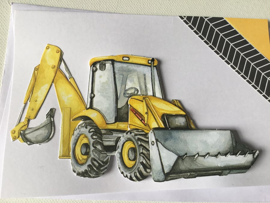 Digger card. Decoupage card. Handmade card for him. Ref 323