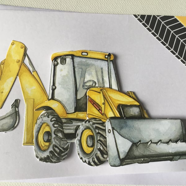 Digger card. Decoupage card. Handmade card for him. Ref 323
