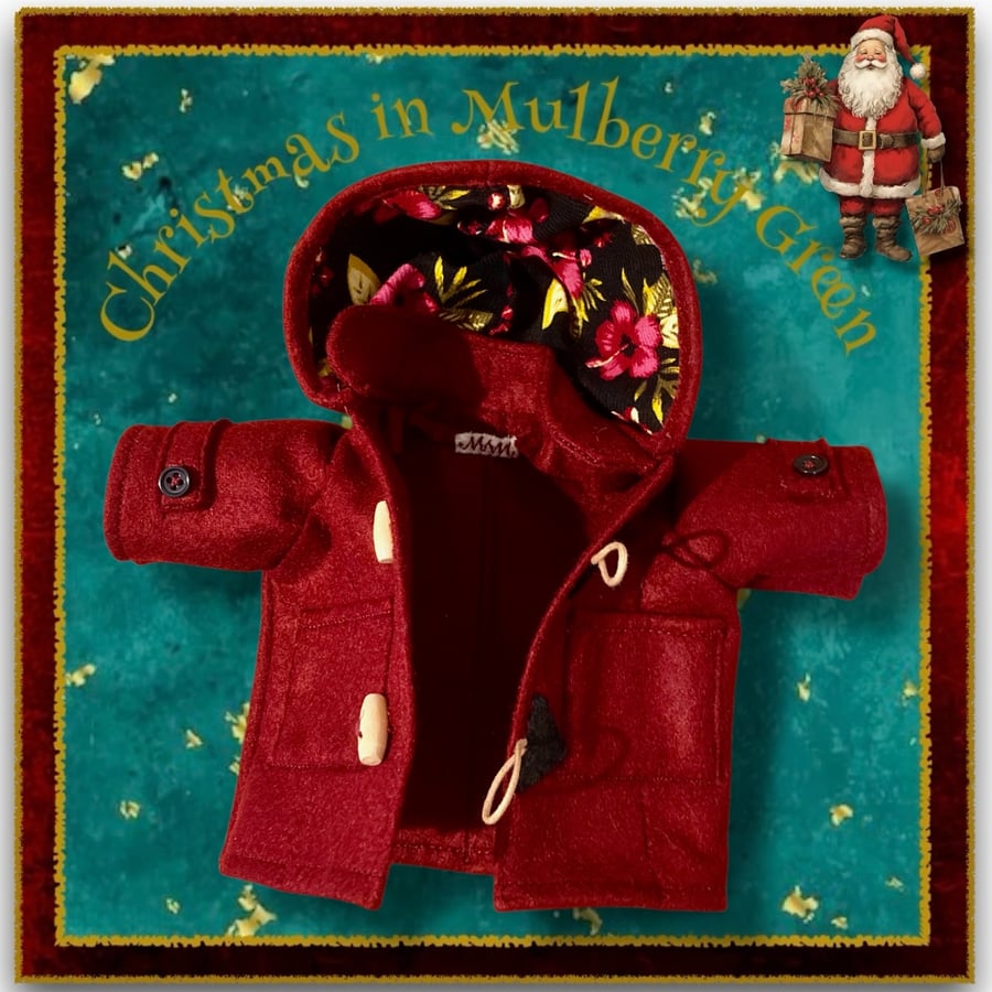 Burgundy Duffle Coat with a Floral Corduroy Lined Hood