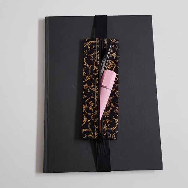 Handmade A4 Planner Zipper Pouch - Black Gold Pen Holder