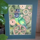 Steampunk style Senegal Parrot original Painting.  