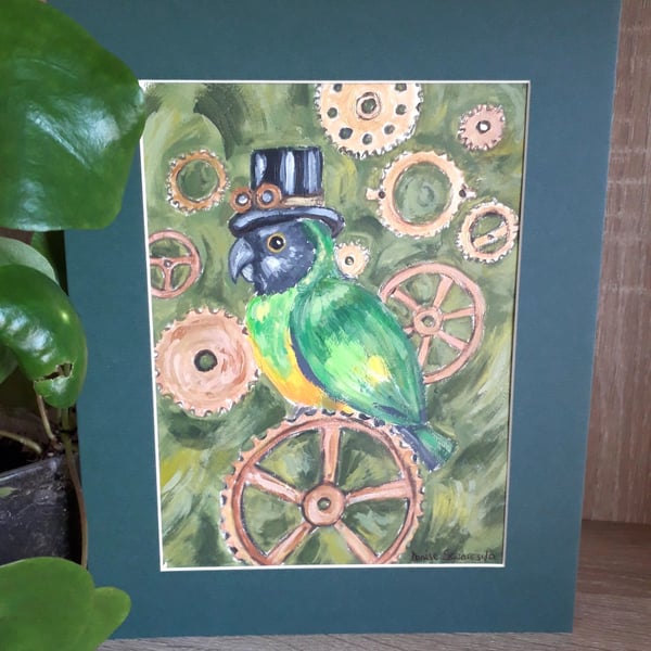 Steampunk style Senegal Parrot original Painting.  