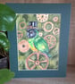 Steampunk style Senegal Parrot original Painting.  