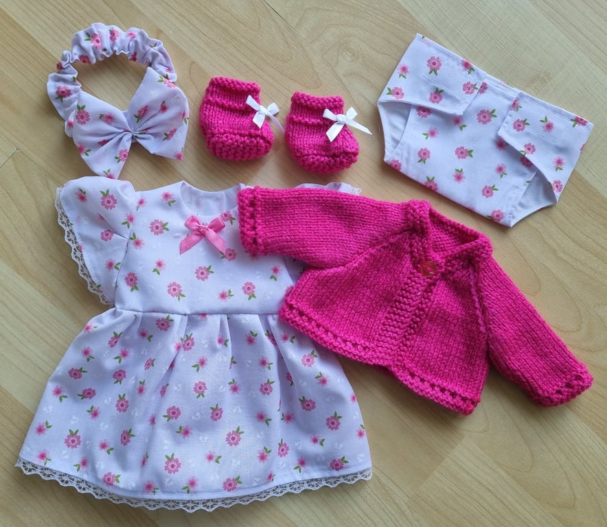 12 inch Dolls 5 piece Pink Floral Clothing set (105)