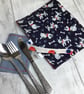 Travel cutlery roll with cutlery - navy and red dog lovers design. - Image 2