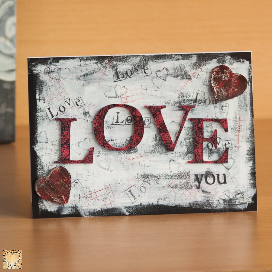 LOVE you hand-made art card for anniversary, wedding, engagement, Valentine's