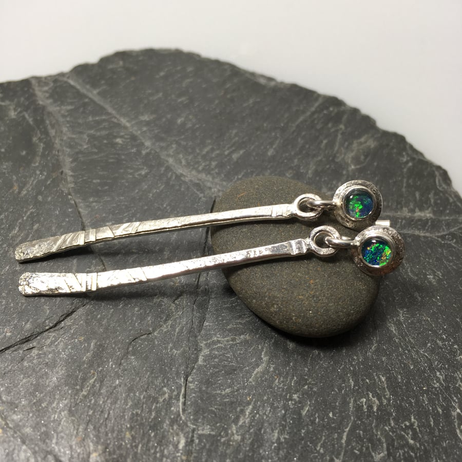 Sterling silver opal stud long dangle earrings 