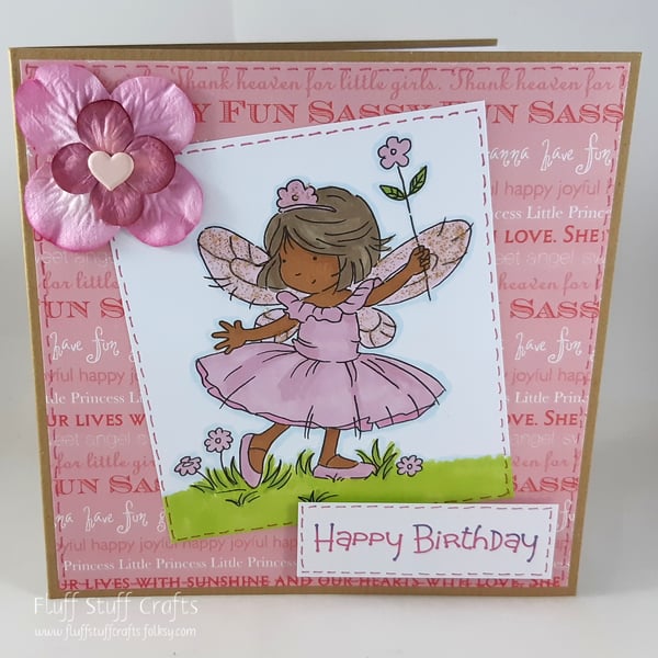 Handmade child's birthday card - pink fairy