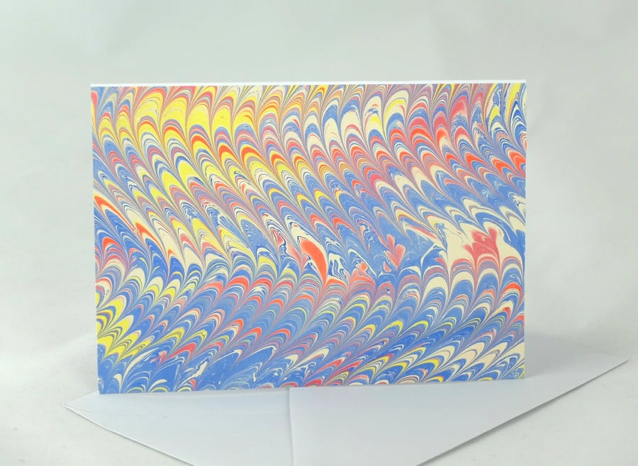 Unique hand marbled note card wave pattern